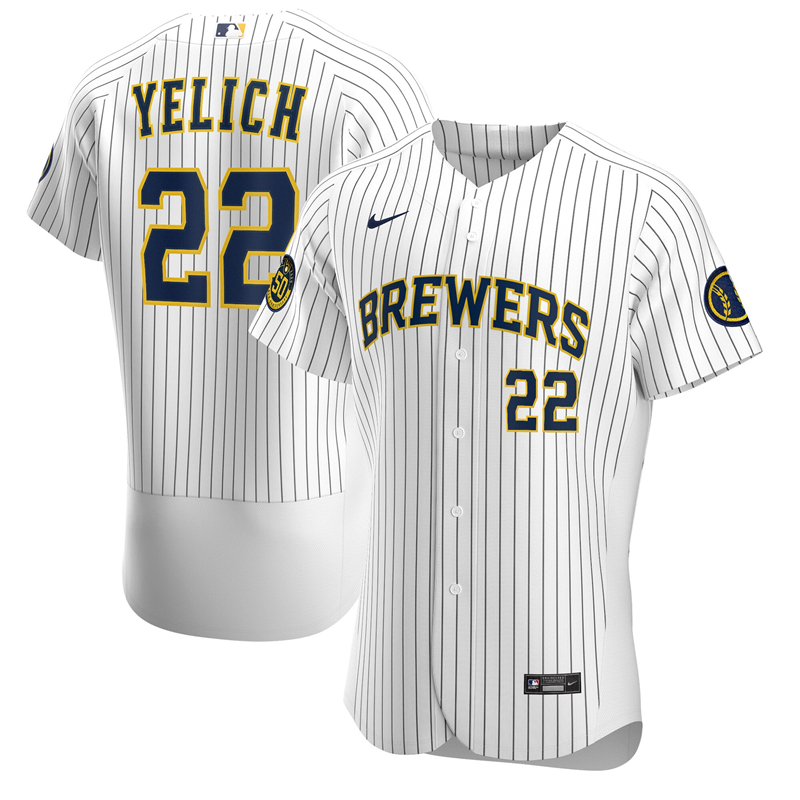 2020 MLB Men Milwaukee Brewers Christian Yelich Nike White Alternate 2020 Authentic Player Jersey 2